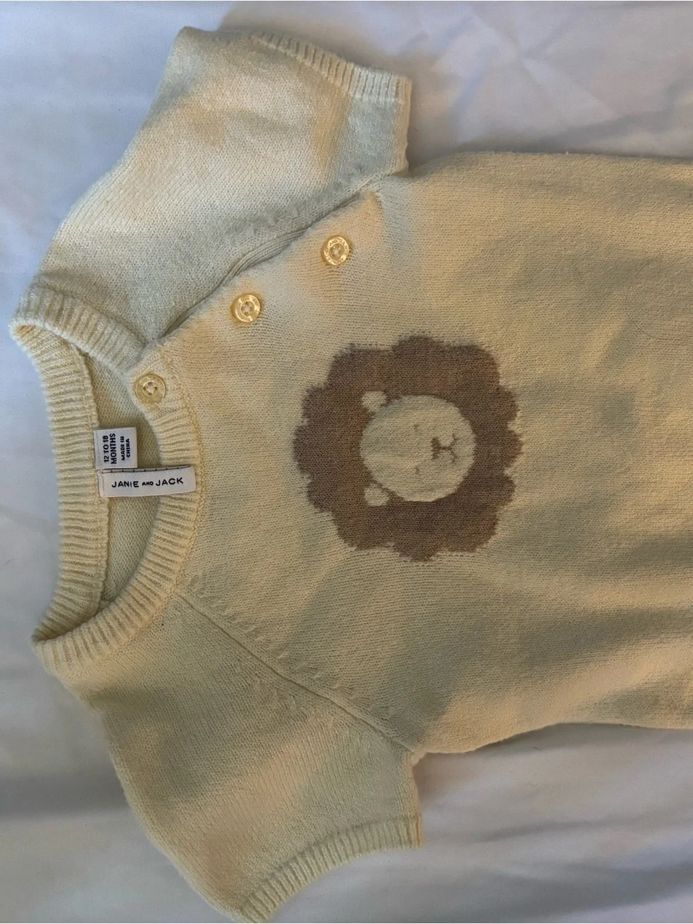 Never worn Soft Yellow Knit Lion Unisex One-Piece for Kids